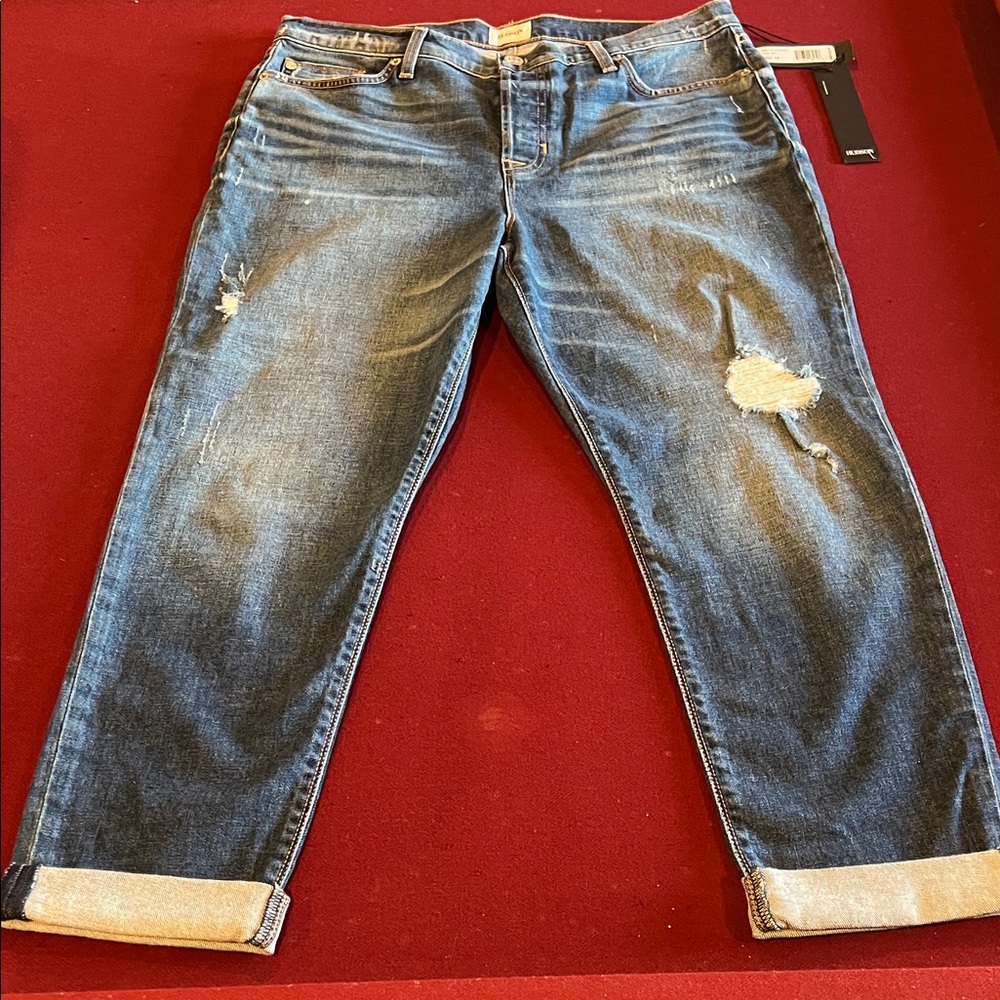 Hudson Jeans Blue Distressed Denim with Cuffed Hem